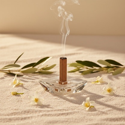 Imperial Saffron bakhoor with crystal base on white sand